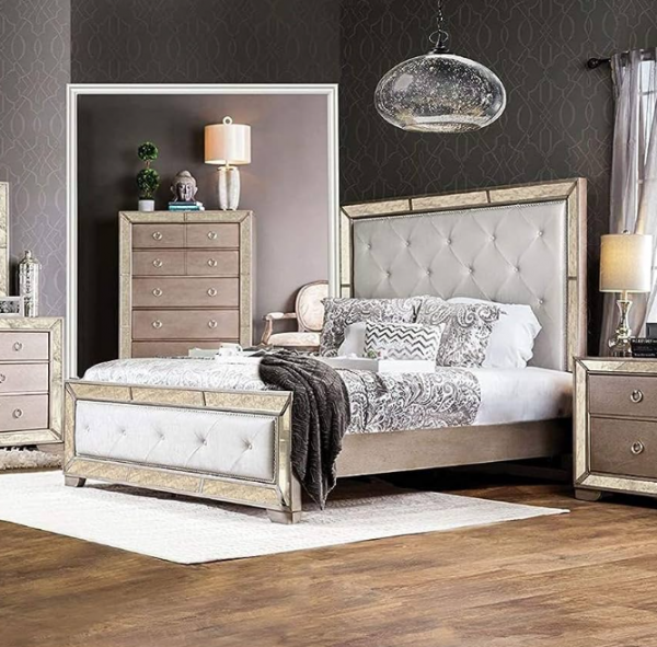 Kamar remaja dengan laci berlapis kulit dan hiasan ornamen emas untuk nuansa Eropa bergaya vintage